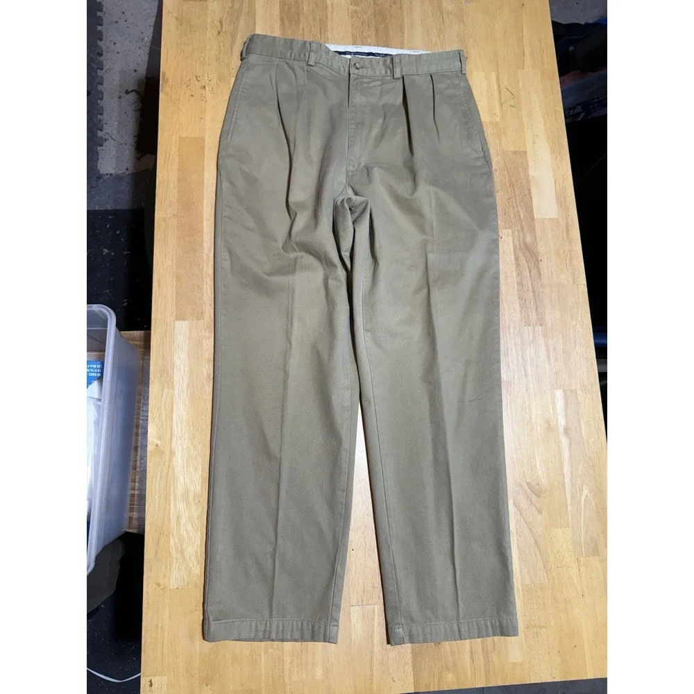 Vintage Polo Ralph Lauren Chino Mens 35x32 Khaki Pleated Pants 100% Cotton